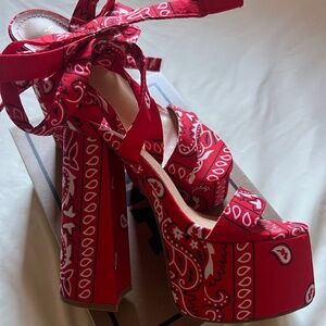 Red Bandana Print Platform Heels